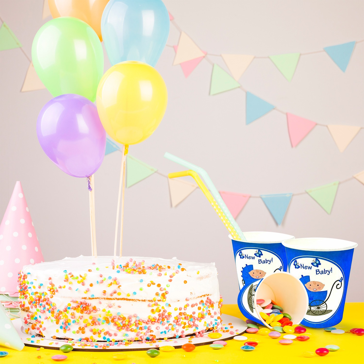 Blue Party Cups Bulk – 30X 7oz New Baby Paper Cups