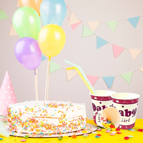 Pink Disposable Cups – 30X 7oz It’s A Baby Girl Paper Cups