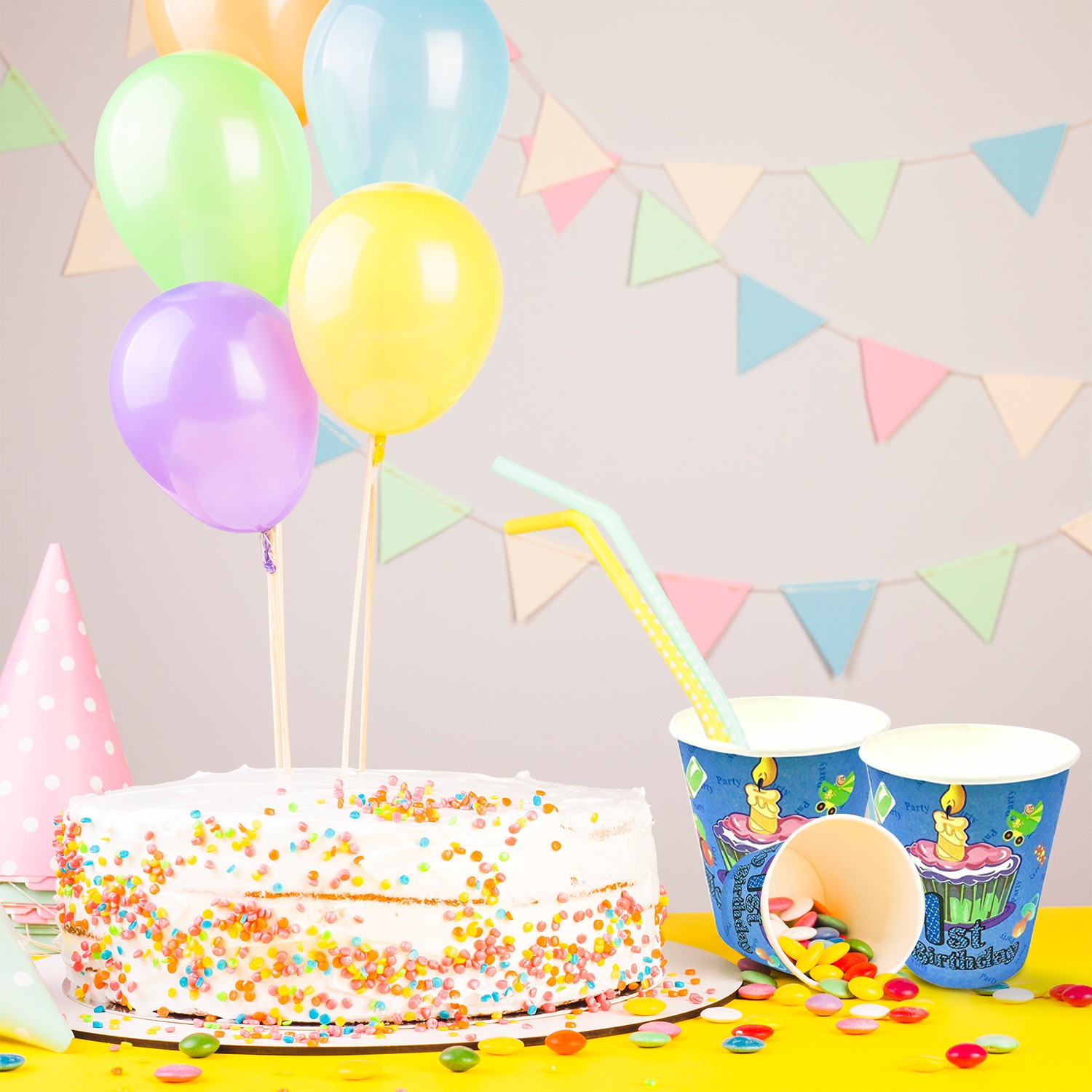 Blue Party Cups – 30X 7oz My First Birthday Paper Cups