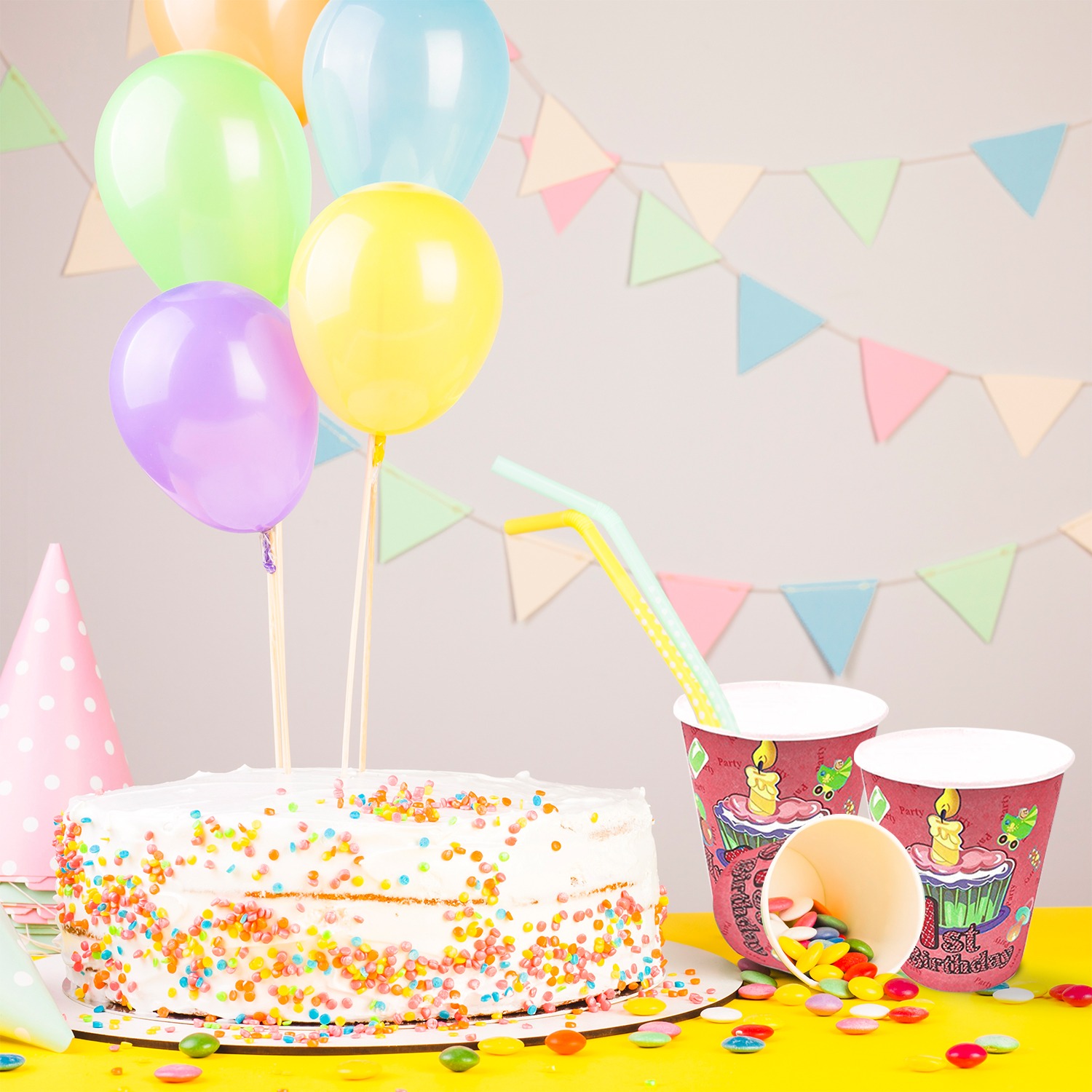 Party Cups Pink – 30X 7oz My First Birthday Paper Cups