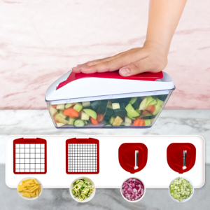 4-in-1 Vegetable Chopper – Red Multi-Function Food Slicer UK