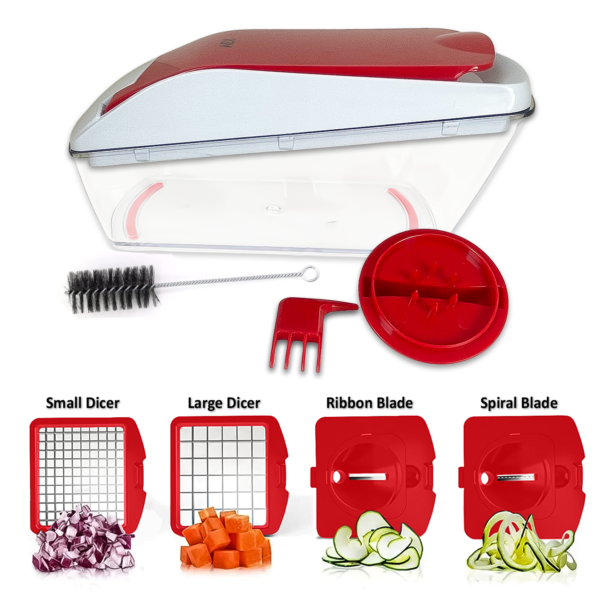 4-in-1 Vegetable Chopper – Red Multi-Function Food Slicer UK