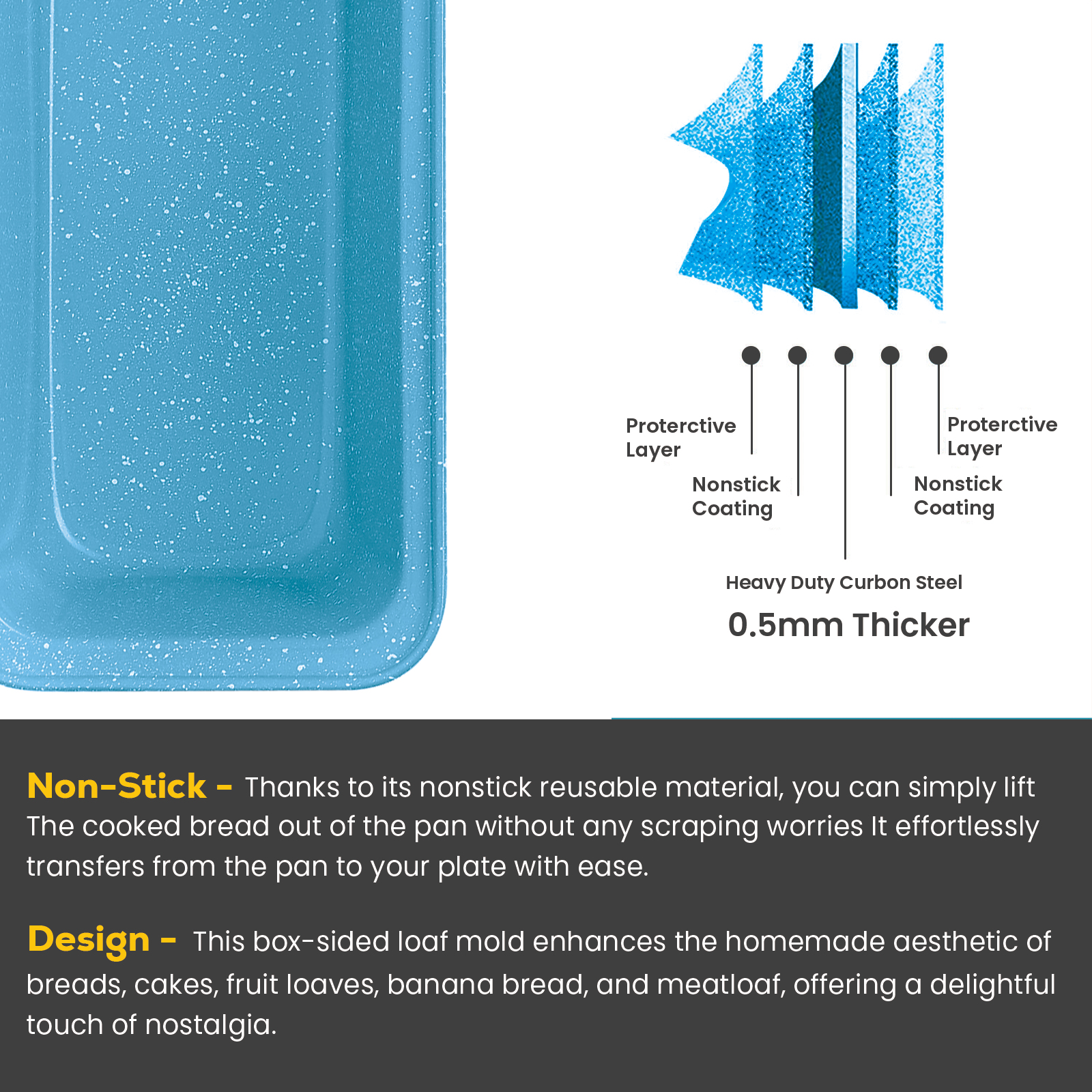 Blue Baking Tray 1.2L – Heavy Duty Rectangle Loaf & Cake Pan