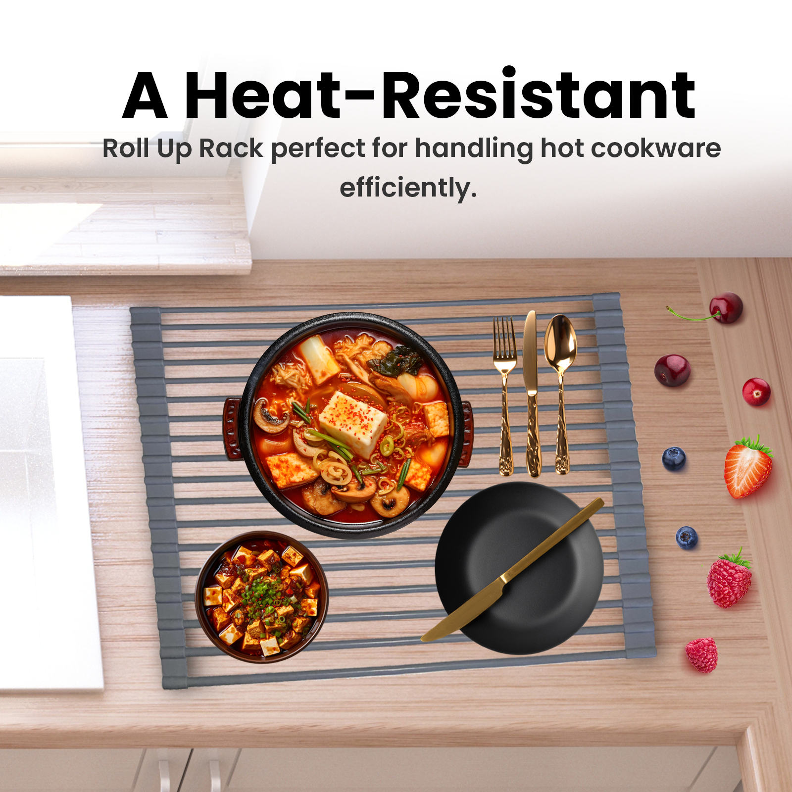 Dish Drainer Sink Rack – Foldable Rolling Kitchen Draining Mat