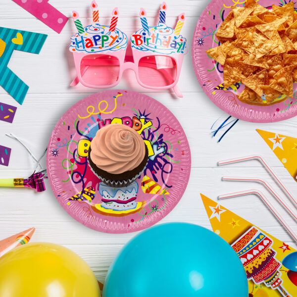 Pink Happy Birthday Cake Paper Plates – 7 Inch Disposable Set