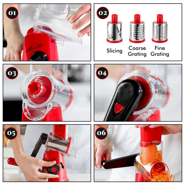 Mandoline Slicer for Kitchen – Safe Rotary Grater with 3 Blades