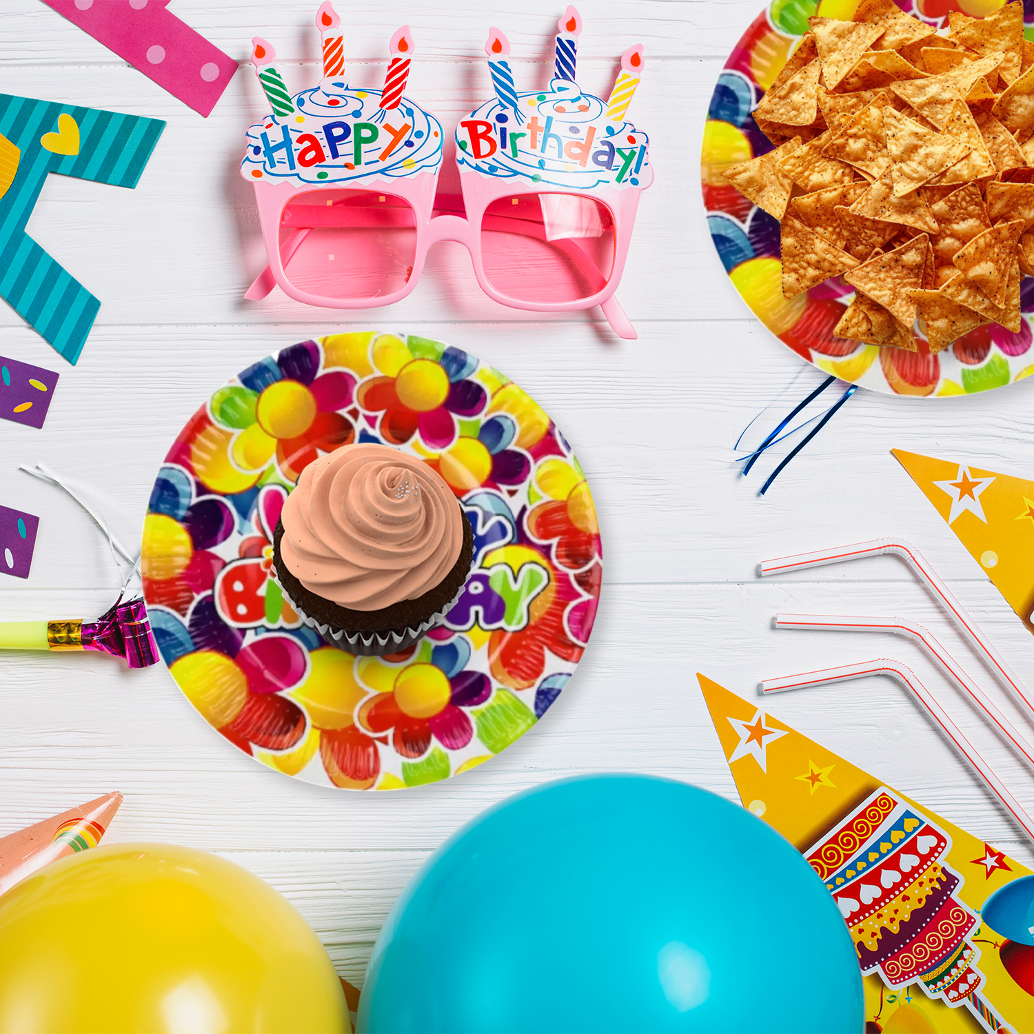 Birthday Paper Plates – Big Flower Design, 23cm Disposable Partyware