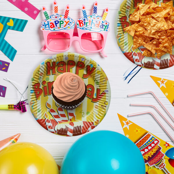 Yellow Paper Plate – 23cm Happy Birthday Candle Disposable Plate