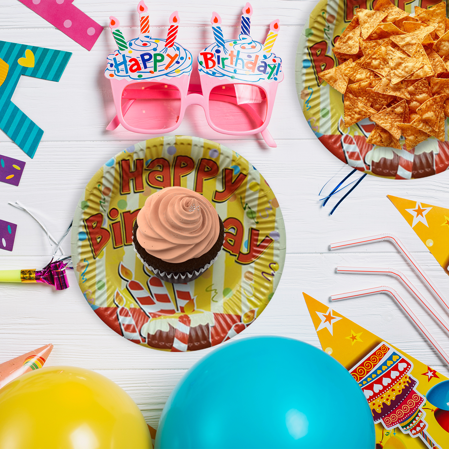 Yellow Paper Plate – 23cm Happy Birthday Candle Disposable Plate