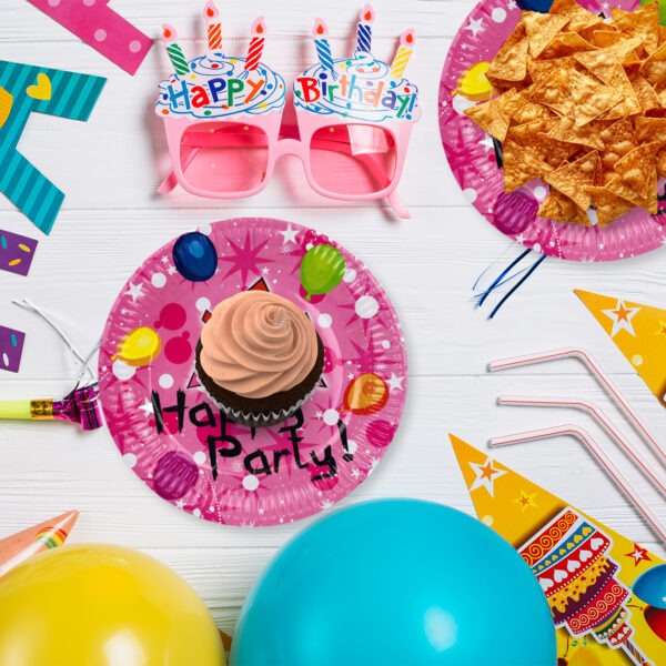 Party Plates Pink – 23cm Crown Happy Party Disposable Plates