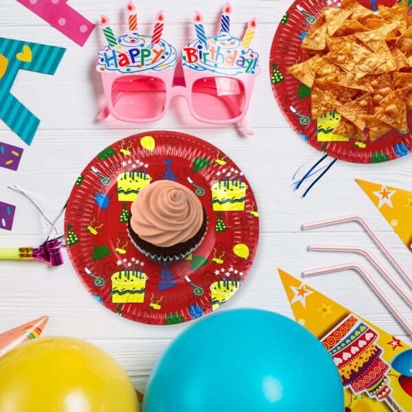 Paper Plates Red – 23cm Happy Birthday Cake Disposable Plates