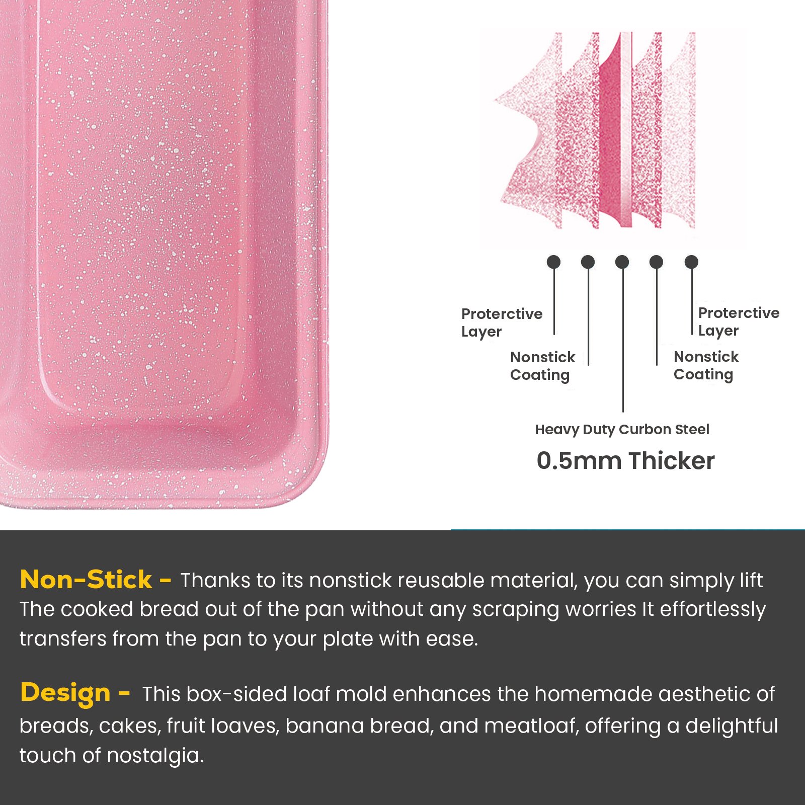 Pink Baking Tray 1.2L – Heavy Duty Nonstick Loaf & Cake Tin