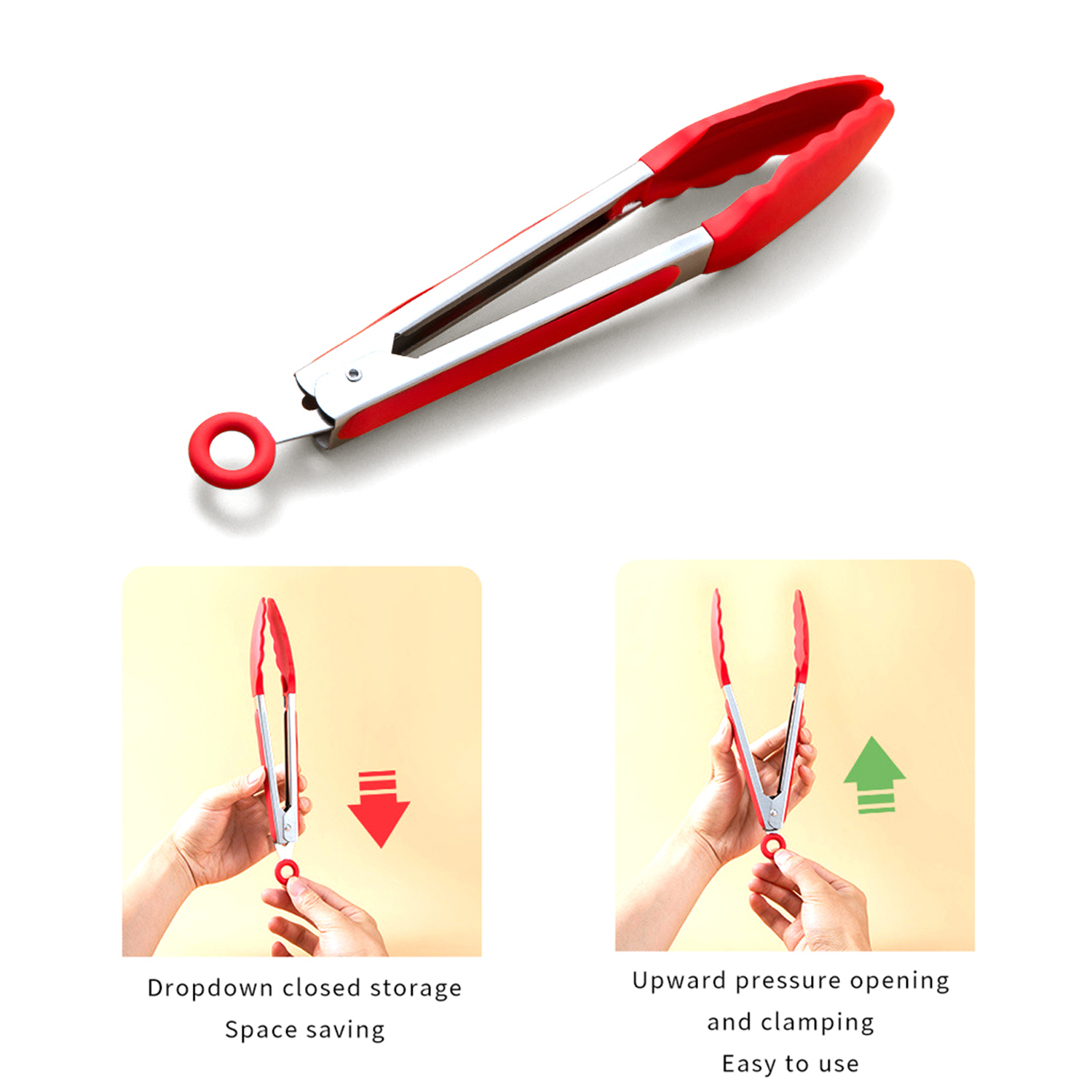 Red 9-Inch Kitchen Tongs – Silicone Tips, Heat Resistant & Ergonomic