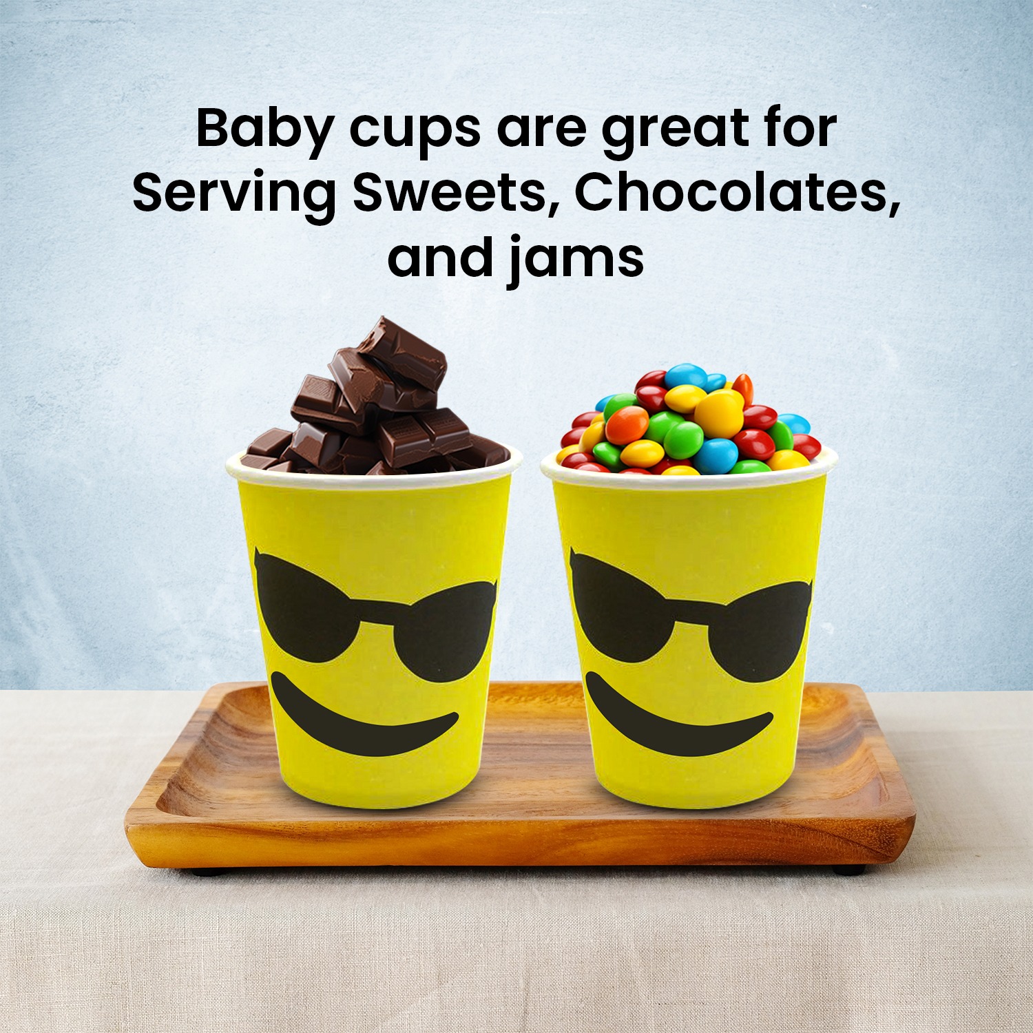 30X 7oz Cups – Emoji Sunglass Yellow Paper Eco-Friendly Cups