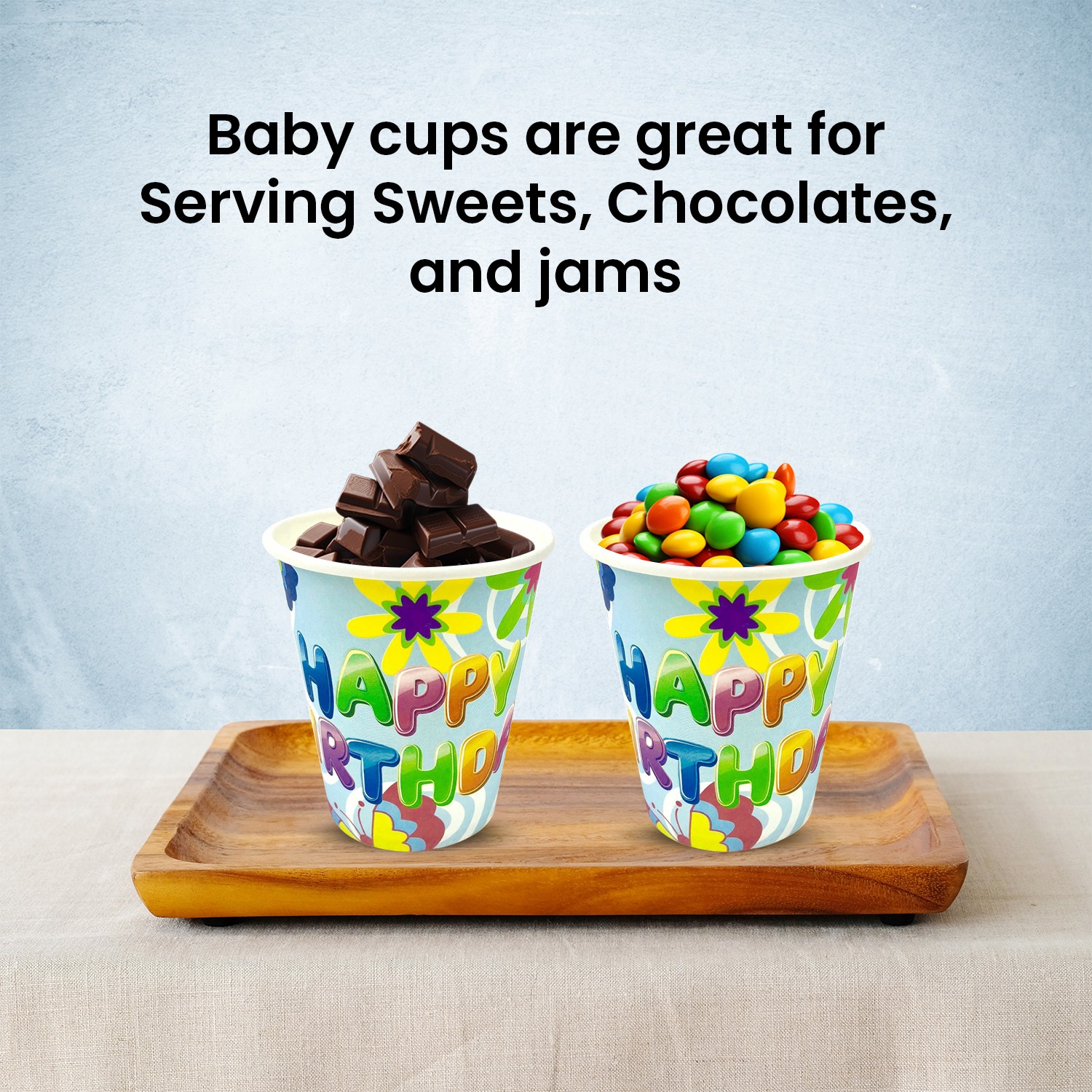 Blue Party Cups – 7oz Happy Birthday Flower Disposable Cups