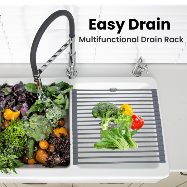 Dish Drainer Sink Rack – Foldable Rolling Kitchen Draining Mat