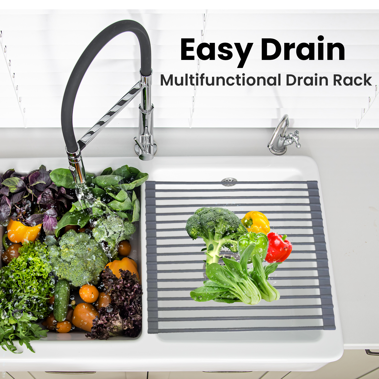 Dish Drainer Sink Rack – Foldable Rolling Kitchen Draining Mat