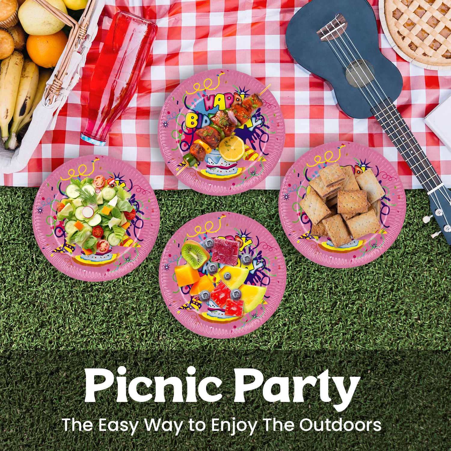 Pink Happy Birthday Cake Paper Plates – 7 Inch Disposable Set