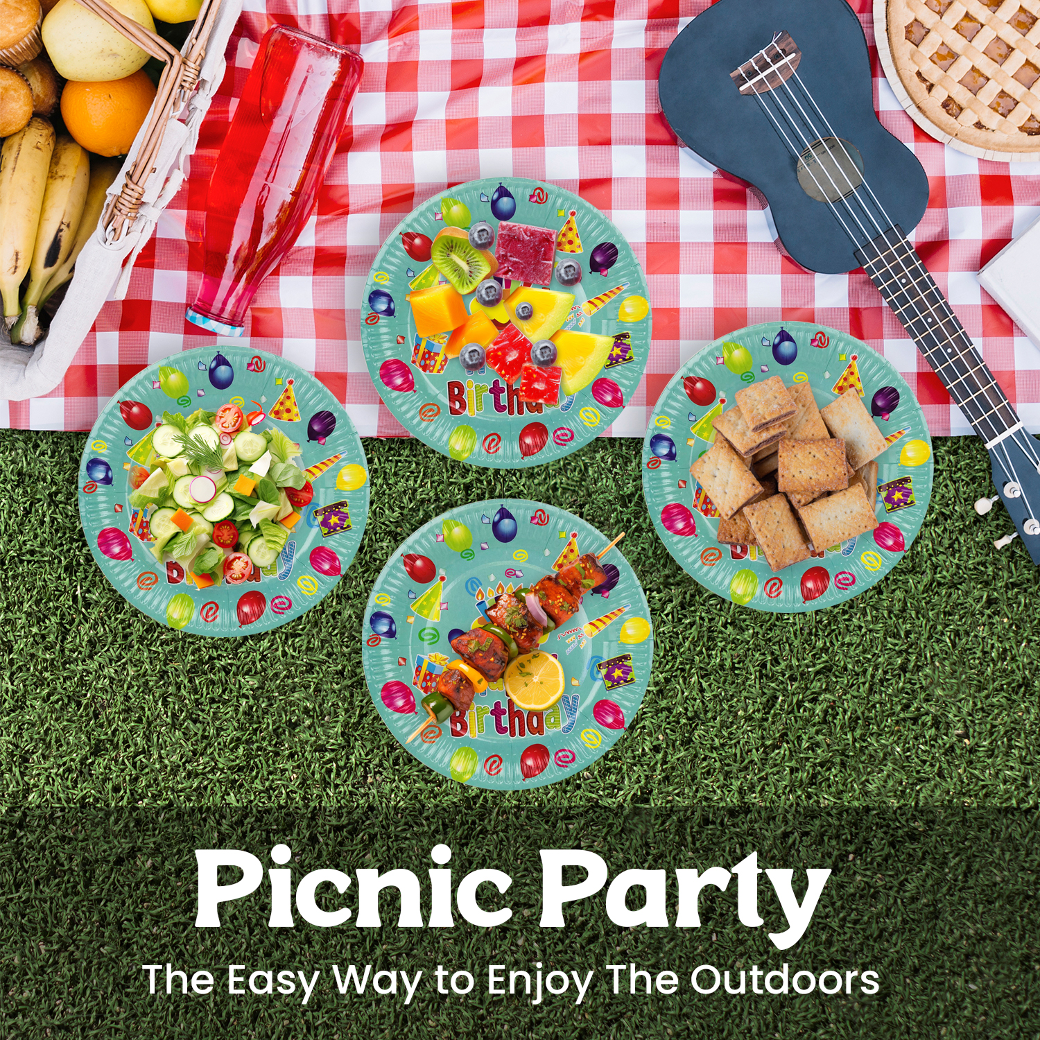 Green Happy Birthday Cake Paper Plates – 23cm Disposable Partyware