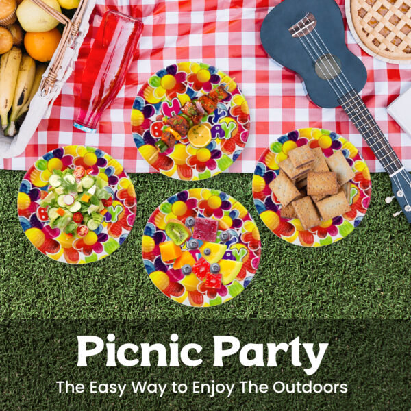 Birthday Paper Plates – Big Flower Design, 23cm Disposable Partyware