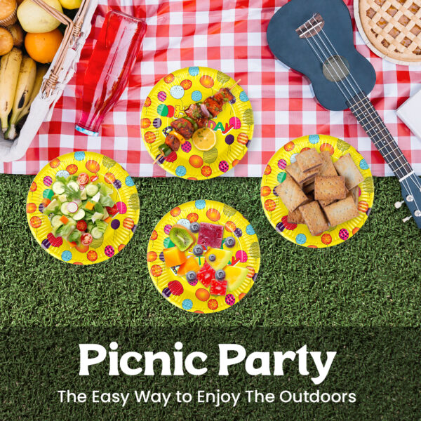 Yellow Paper Plates – 23cm Happy Birthday Balloons Disposable Plate