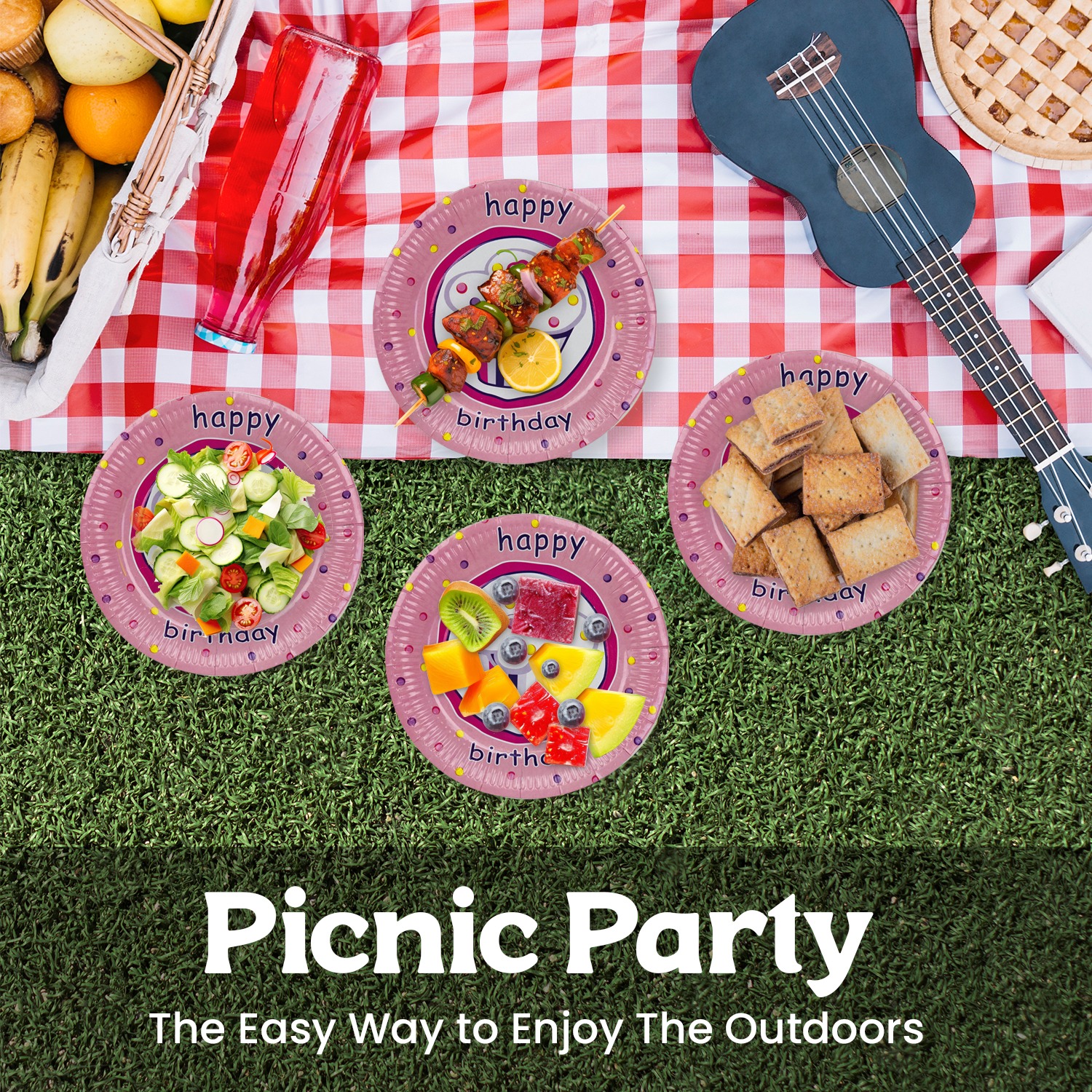 Paper Plates Pink – 23cm Happy Birthday Cupcake Disposable Plates