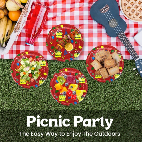 Paper Plates Red – 23cm Happy Birthday Cake Disposable Plates