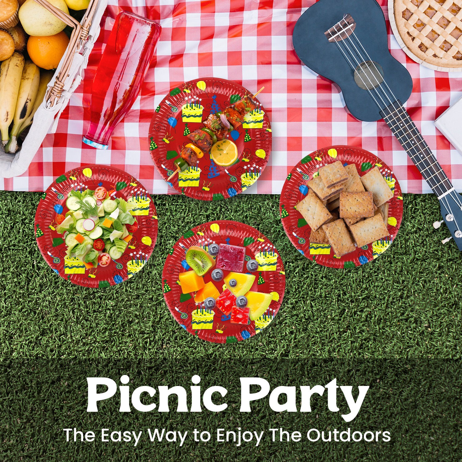 Paper Plates Red – 23cm Happy Birthday Cake Disposable Plates