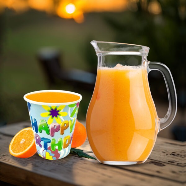 Blue Party Cups – 7oz Happy Birthday Flower Disposable Cups