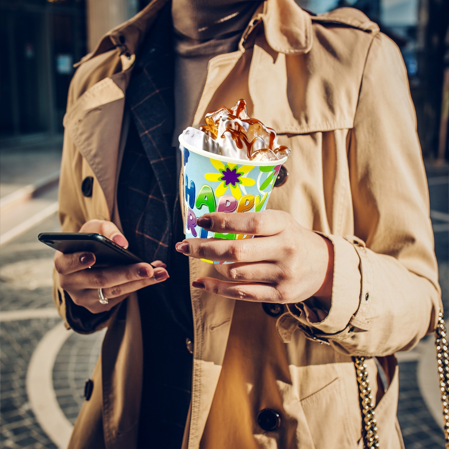 Blue Party Cups – 7oz Happy Birthday Flower Disposable Cups