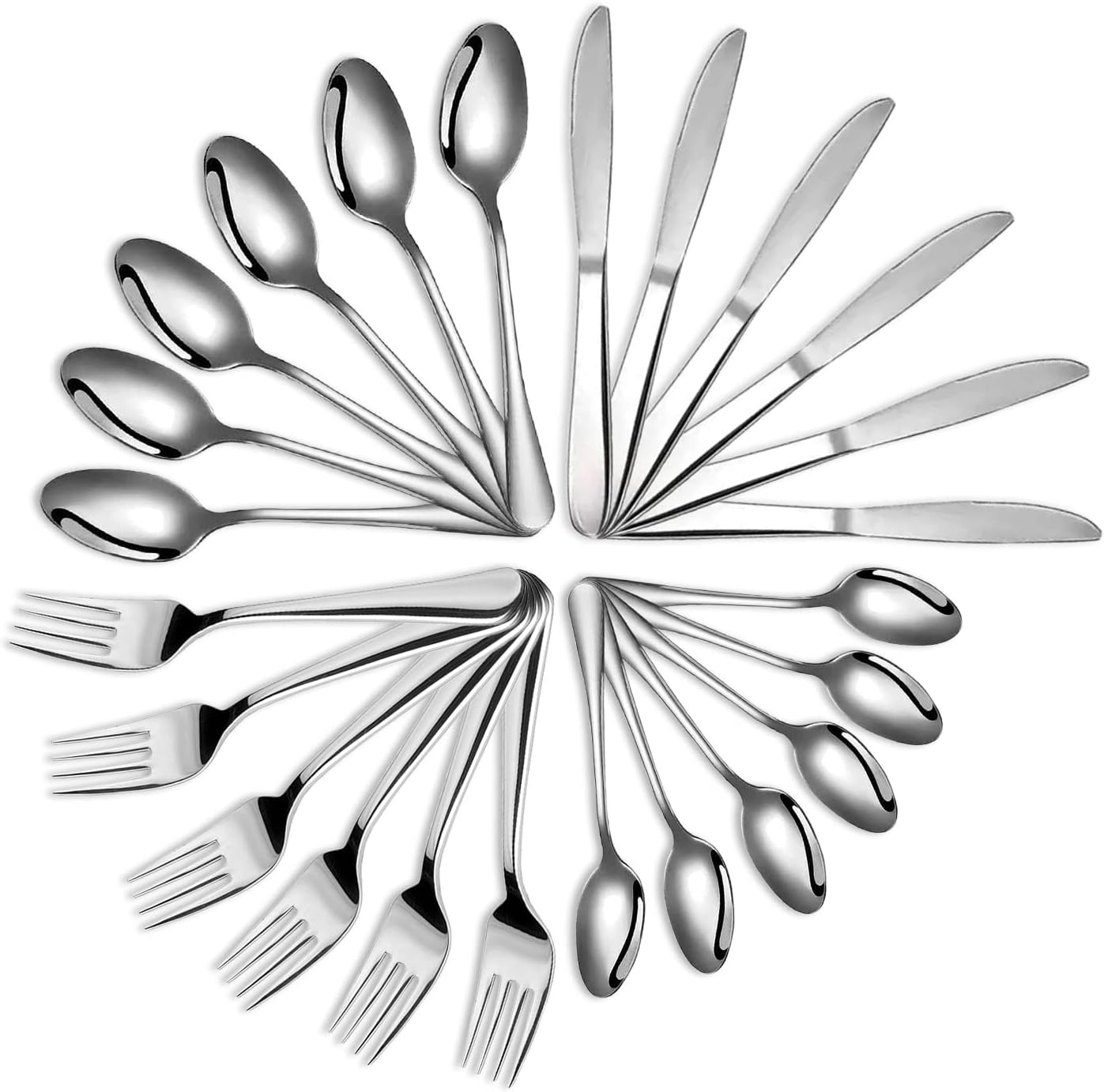 24-Piece Round Cutlery Set – Stainless Steel with Polished Handles