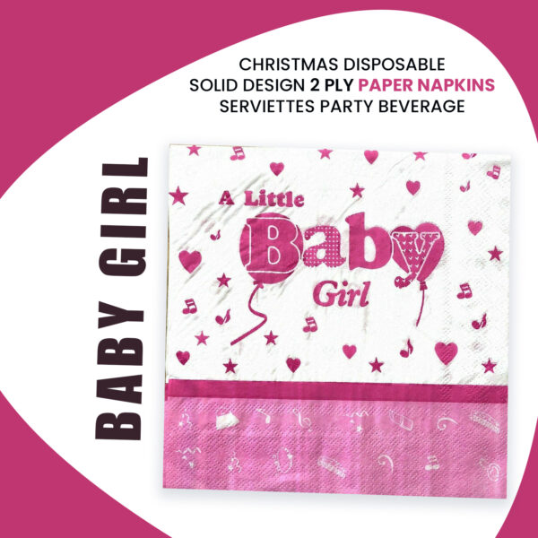 Pink Paper Serviette – 10x 2-Ply Baby Girl Disposable Napkins