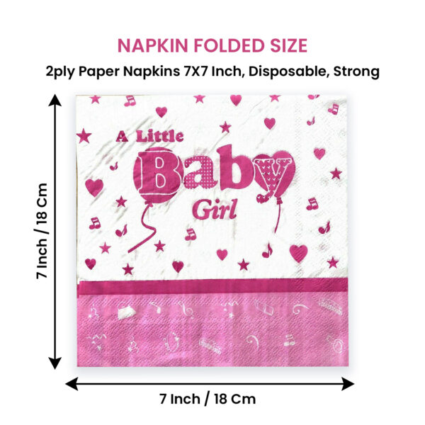 Pink Paper Serviette – 10x 2-Ply Baby Girl Disposable Napkins