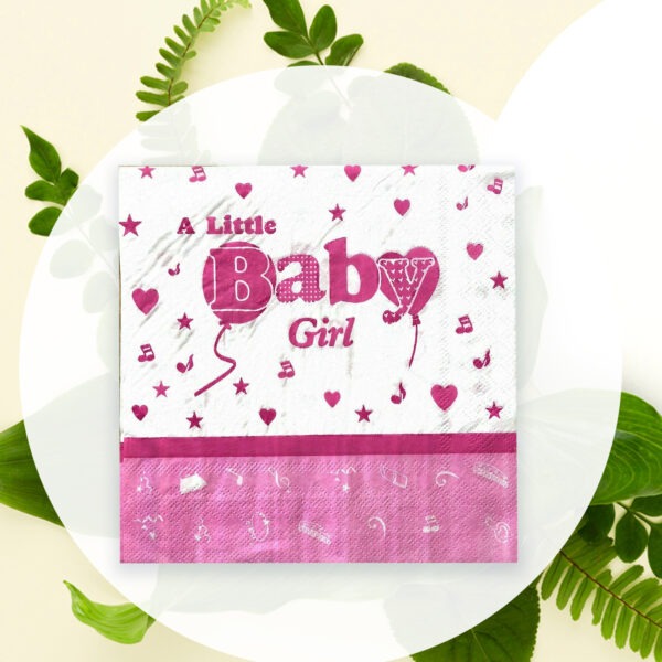Pink Paper Serviette – 10x 2-Ply Baby Girl Disposable Napkins
