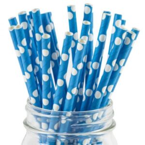 25 Blue Polka Dot Paper Straws 20cm Eco-Friendly Drinking Straws