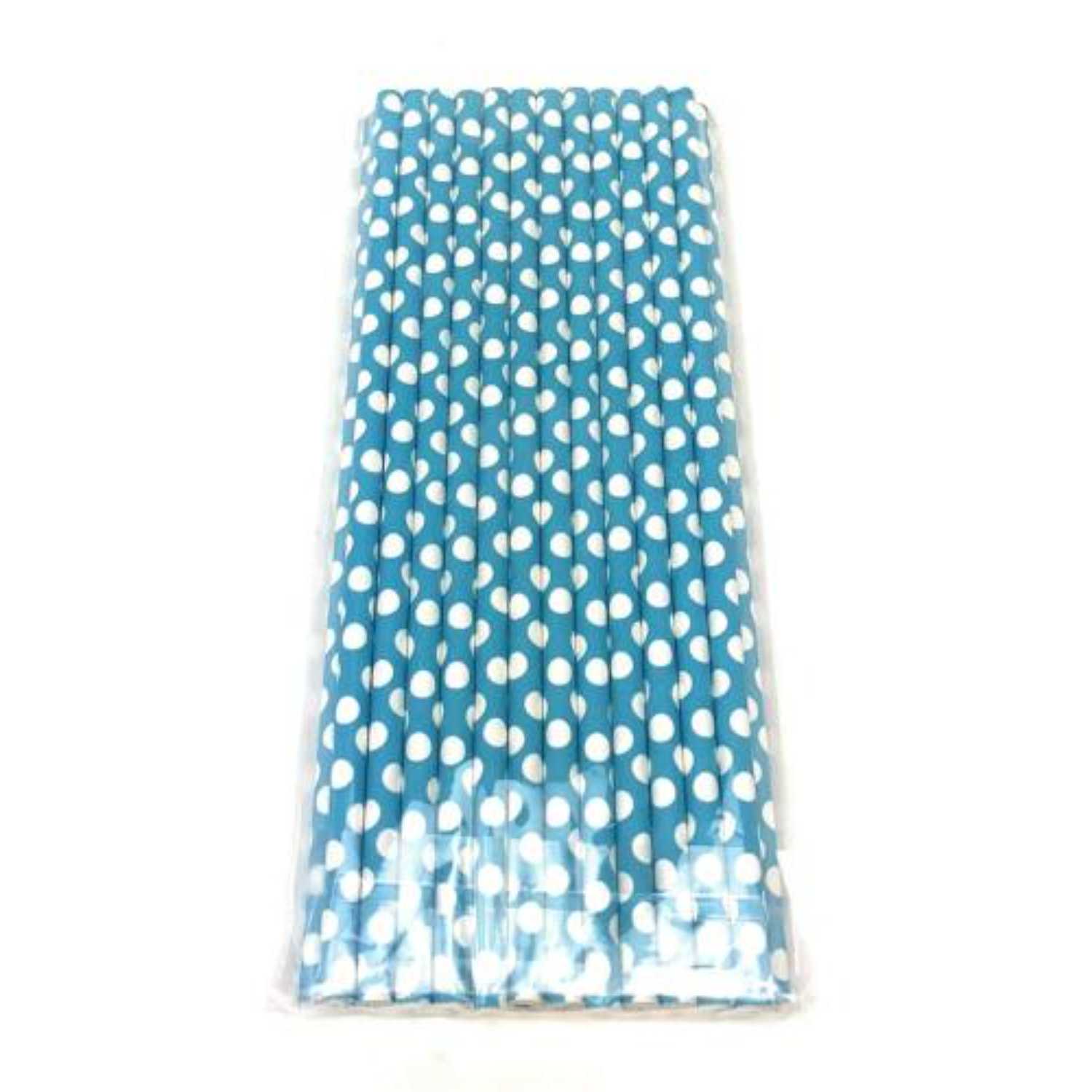 25 Blue Polka Dot Paper Straws 20cm Eco-Friendly Drinking Straws