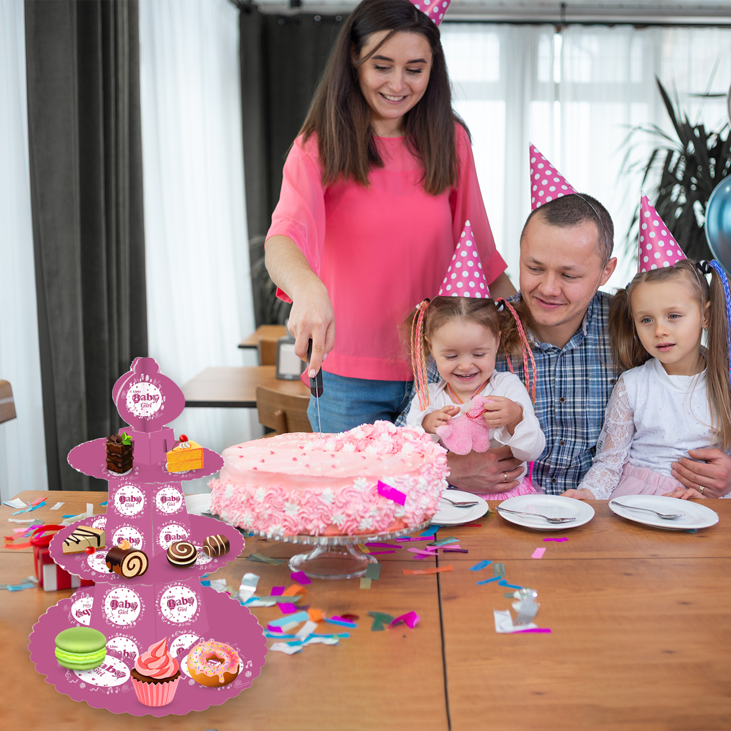 3 Tier A little Baby Girl Cardboard Cupcake Stand