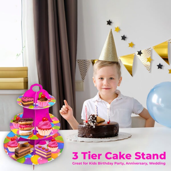 3 Tier Cup Cake Stand Cardboard – Multi Balloon Dessert Display