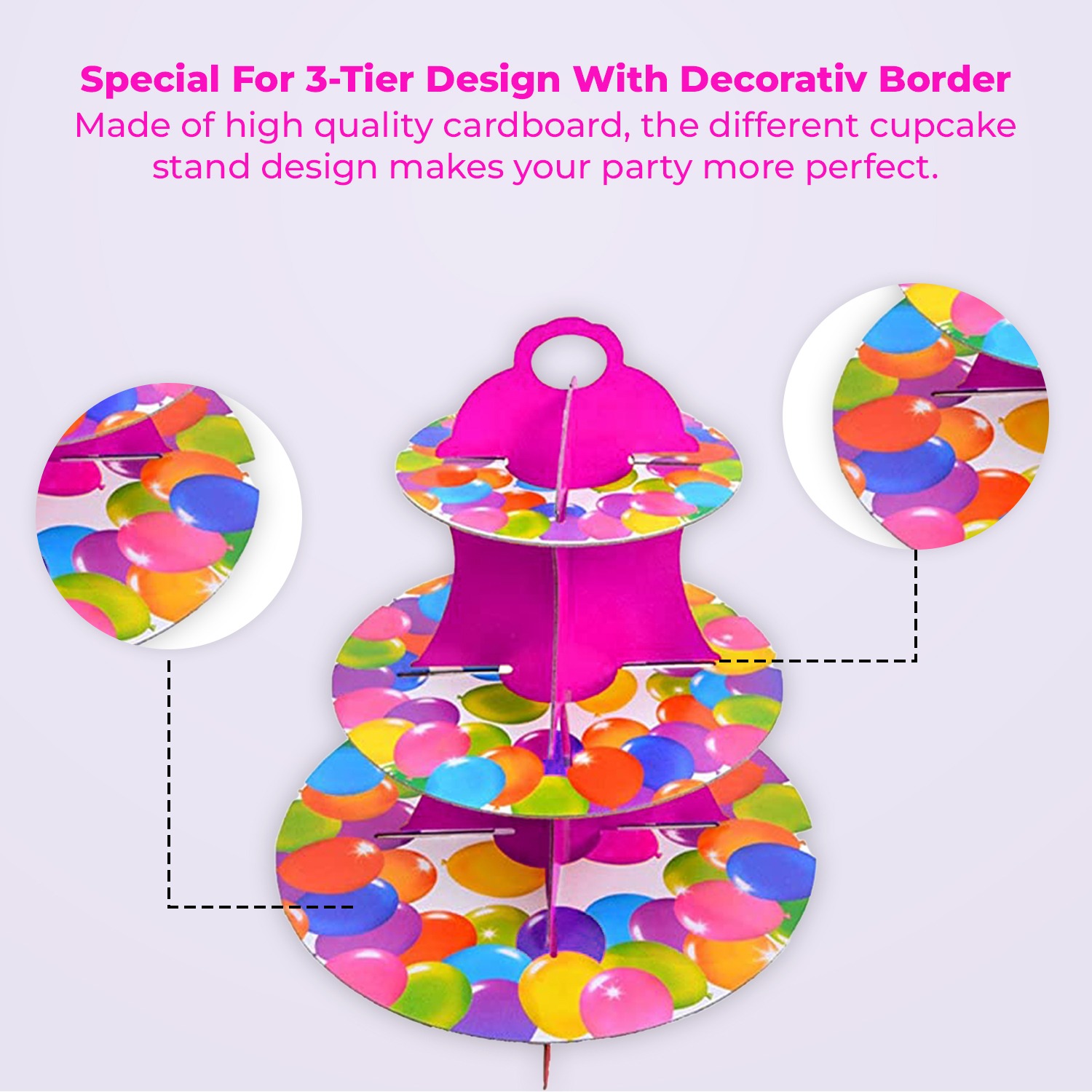 3 Tier Cup Cake Stand Cardboard – Multi Balloon Dessert Display