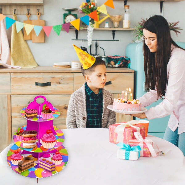 3 Tier Cup Cake Stand Cardboard – Multi Balloon Dessert Display
