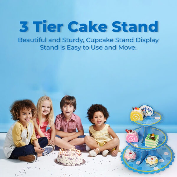 3 Tier Blue Birthday Boy Stand Cupcake – Cardboard Party Display