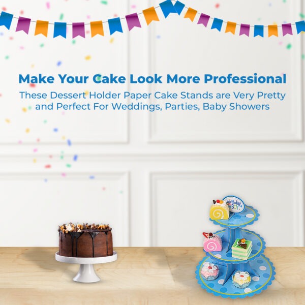 3 Tier Blue Birthday Boy Stand Cupcake – Cardboard Party Display