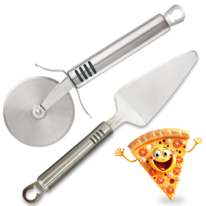 Stainless Steel Pizza Cutter and Pie Server Set with Large Wheel