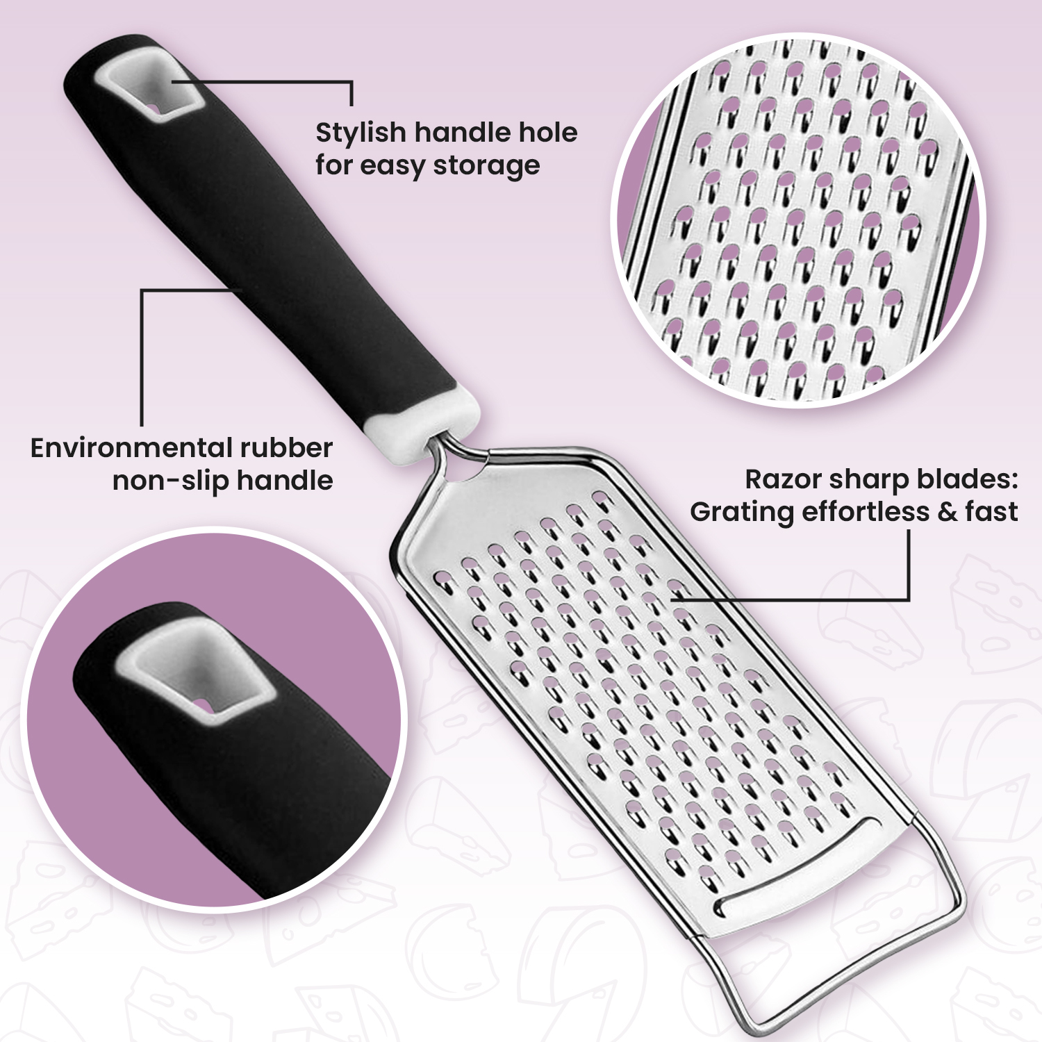 Stainless Steel Cheese Grater With Handle – Lemon Zester Tool