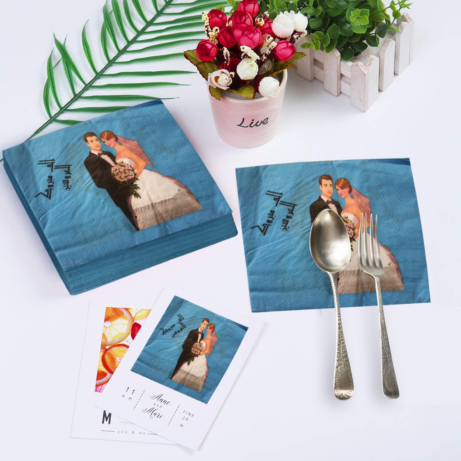 Blue Napkins Paper – 10x 2-Ply Couple Disposable Serviettes