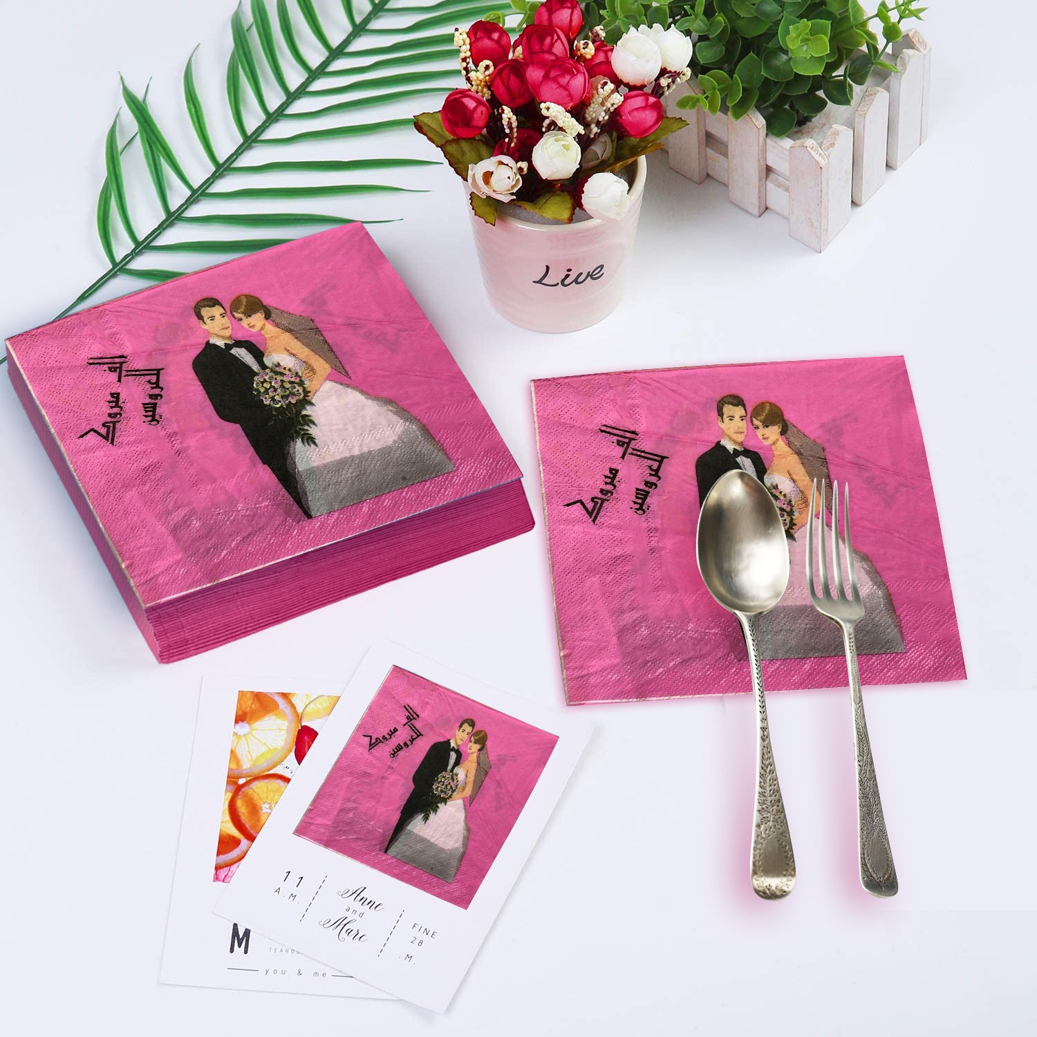 Pink Disposable Napkins – 10x 2-Ply Couple Paper Serviettes