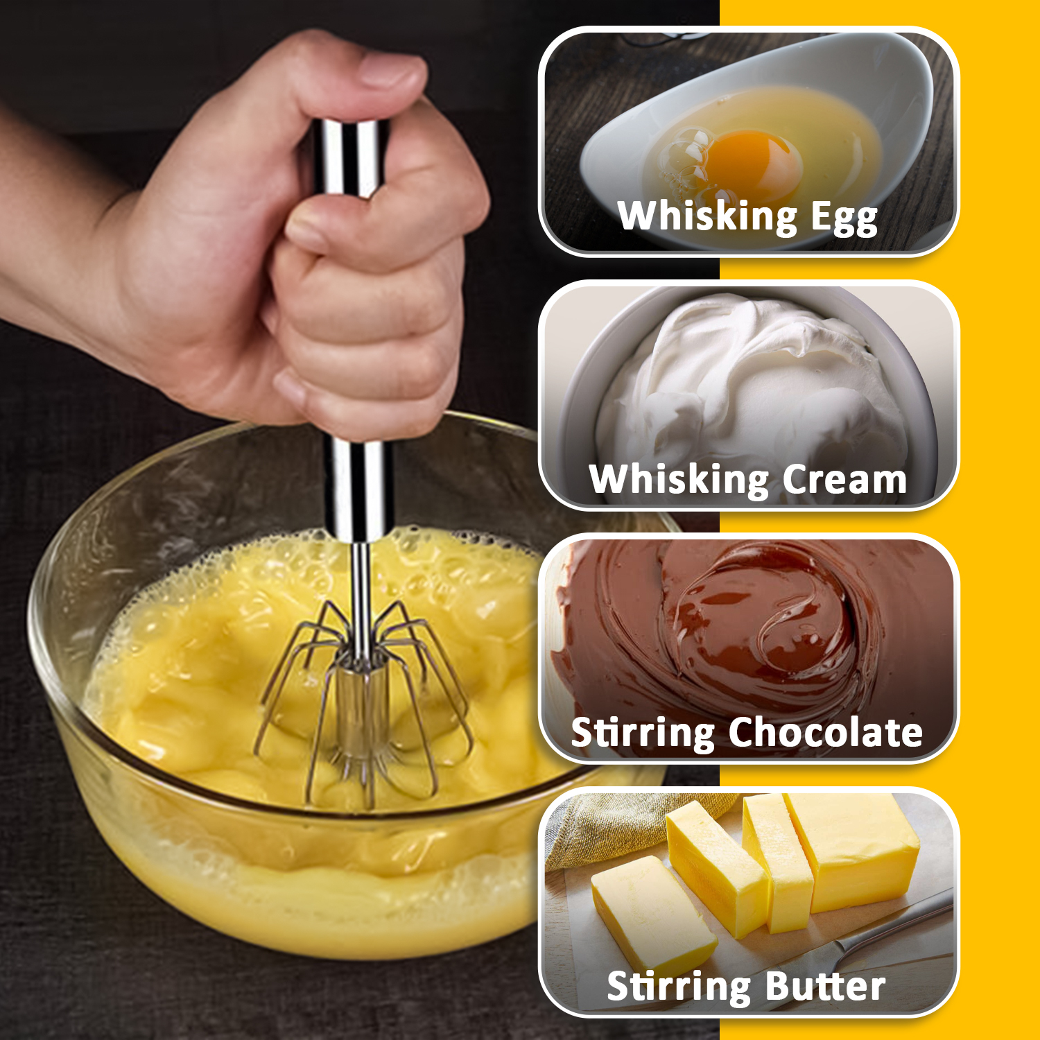 Premium Stainless Steel Egg Beater with Rotating Whisk Head