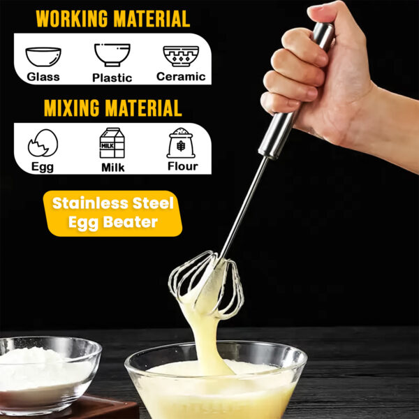 Premium Stainless Steel Egg Beater with Rotating Whisk Head