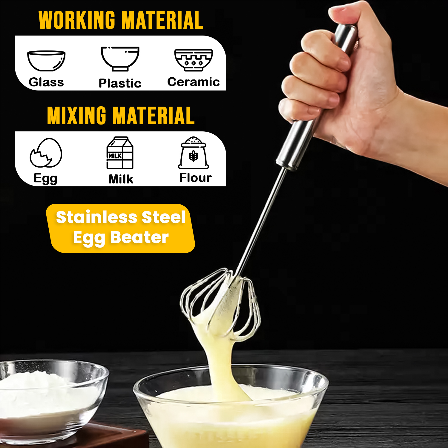 Premium Stainless Steel Egg Beater with Rotating Whisk Head