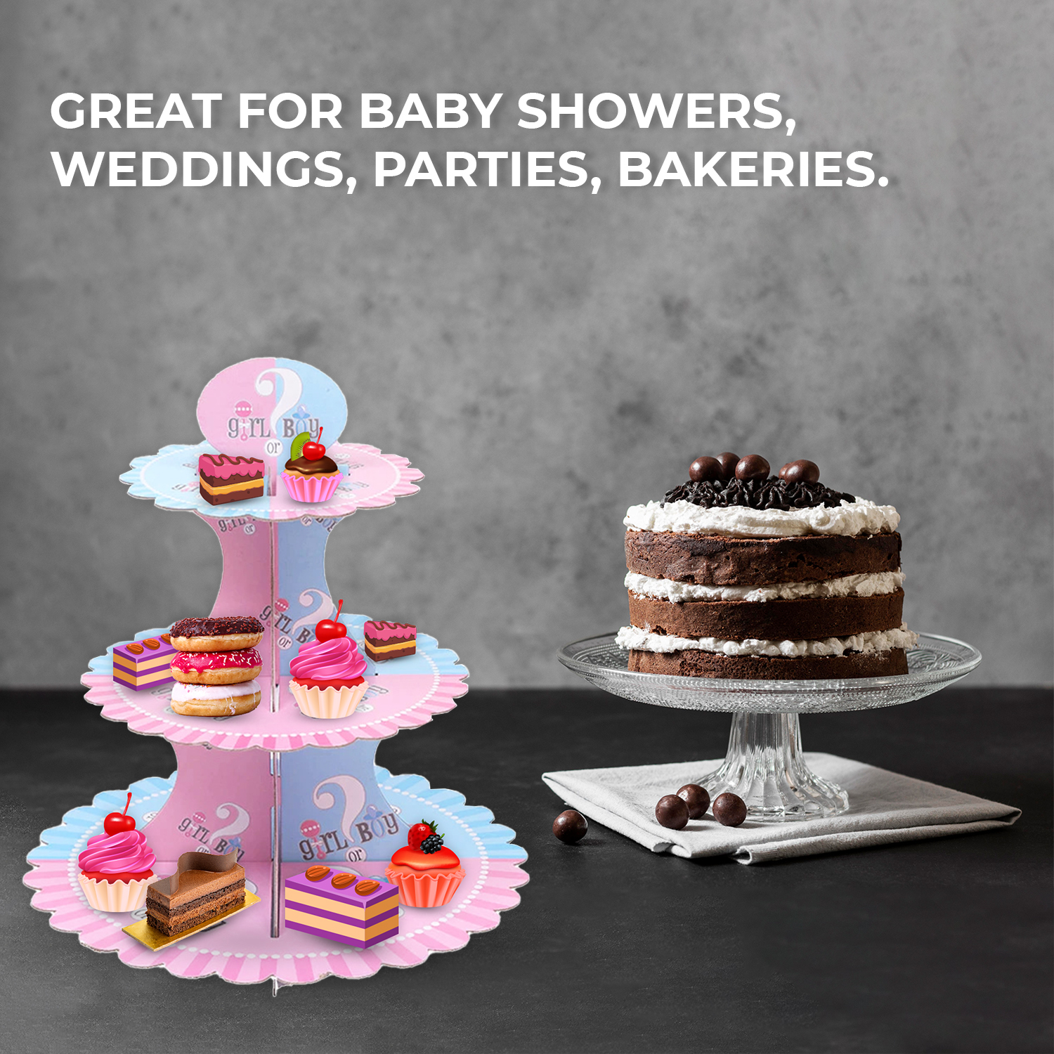3-Tier Cardboard Cupcake Tier Stand – Boy or Girl Party Decor
